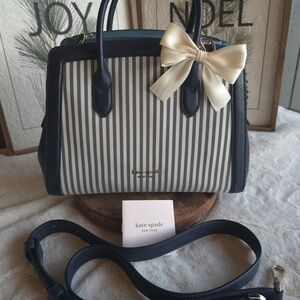 Kate Spade Navy Knott Striped Medium Satchel Handbag